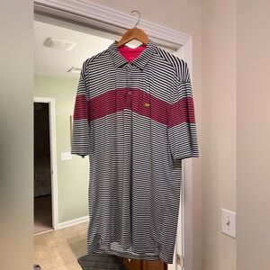 Masters Blue, White, and Pink Striped Polo Shirt